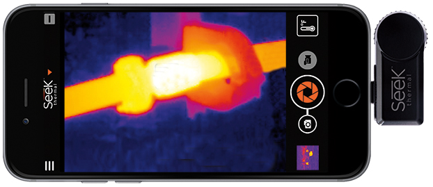 Seek Thermal Compact Camera viewing a boiler pipe