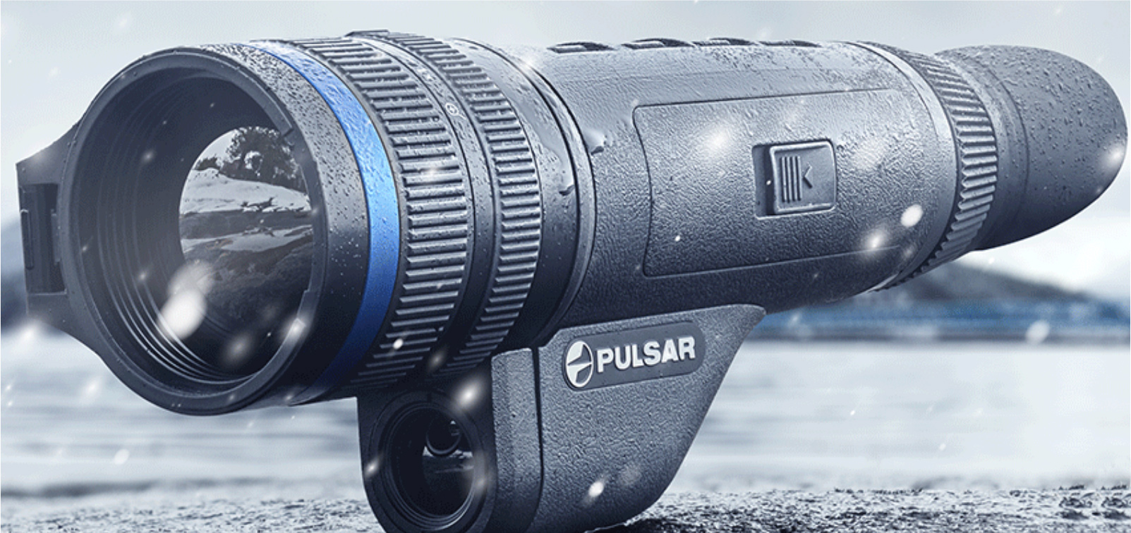 Pulsar Telos LRF XP50 Thermal Imaging Upgradable Monocular in the rain demonstrating it robust nature.